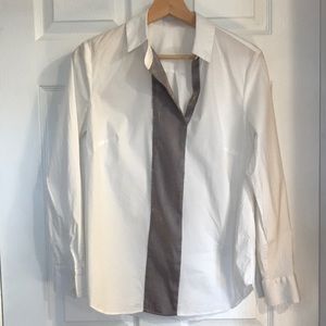 White Cotton popover shirt with silver stripe